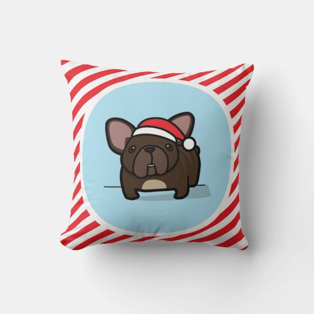 Brindle Frenchie på candy canerandar Kudde (Framsida)