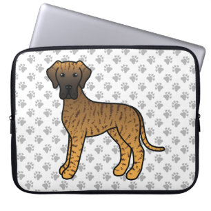Brindle Grand Danes Söt Tecknad Hund & Tassar Laptop Fodral
