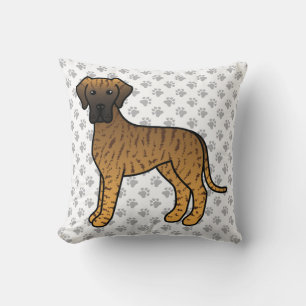 Brindle Grand Danois Söt Tecknad Hund & Tass Kudde