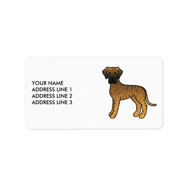Brindle Grand Danois Söt Tecknad Hund & Text Adressetikett (Framsidan)