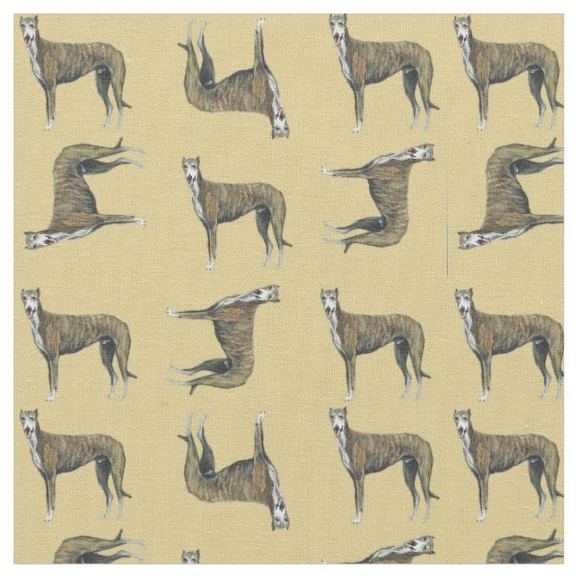 Brindle Greyhound Hund Art Fabric Tyg (Närbild)