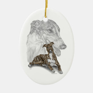 Brindle Greyhound Hund Art Julgransprydnad Keramik