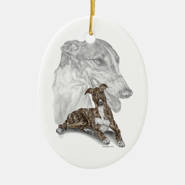 Brindle Greyhound Hund Art Julgransprydnad Keramik (Framsidan)