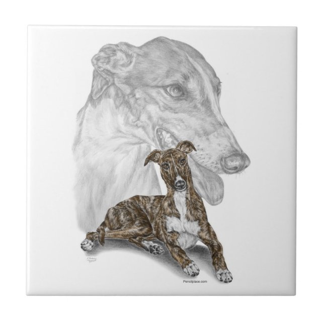 Brindle Greyhound Hund Art Kakelplatta (Framsidan)