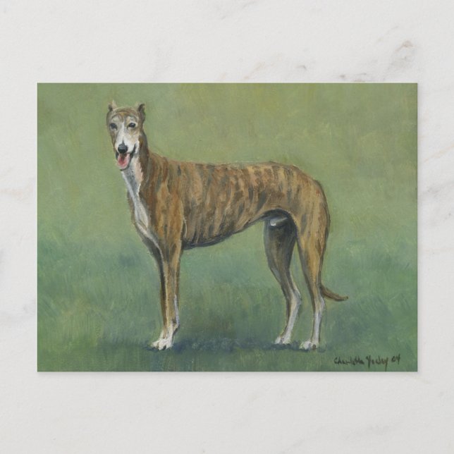 "Brindle Greyhound" Hundkonst vykort (Framsida)