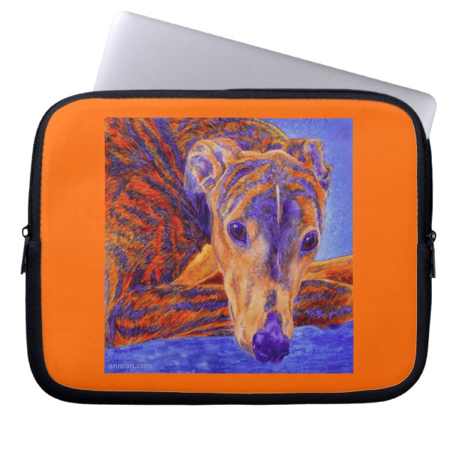 Brindle Greyhound Laptop sleeve - "Ace" (Framsidan)