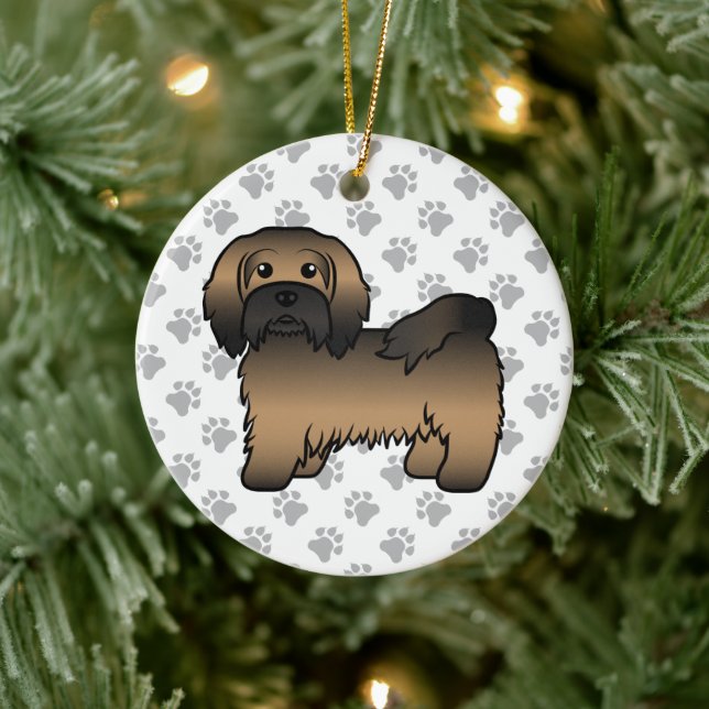 Brindle Havanese Cute Tecknad hund Illustration Julgransprydnad Keramik (Träd)