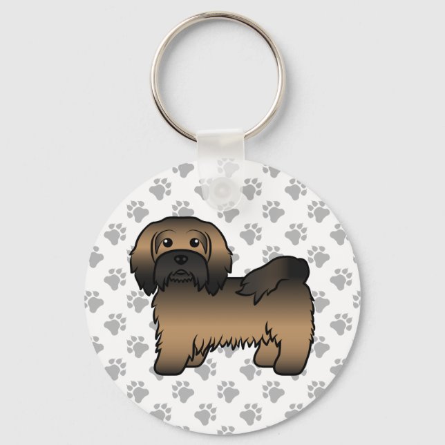 Brindle Havanese Cute Tecknad hund Illustration Nyckelring (Framsida)