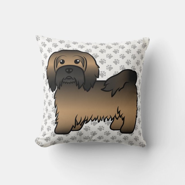Brindle Havanesiska Söt Tecknad Hund & Tassar Kudde (Framsida)