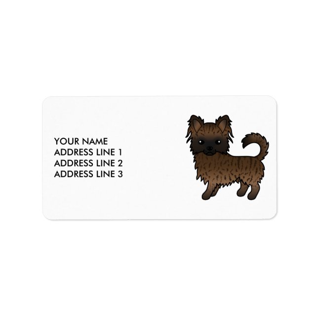 Brindle Long Coat Chihuahua Söt Tecknad Hund Adressetikett (Framsidan)