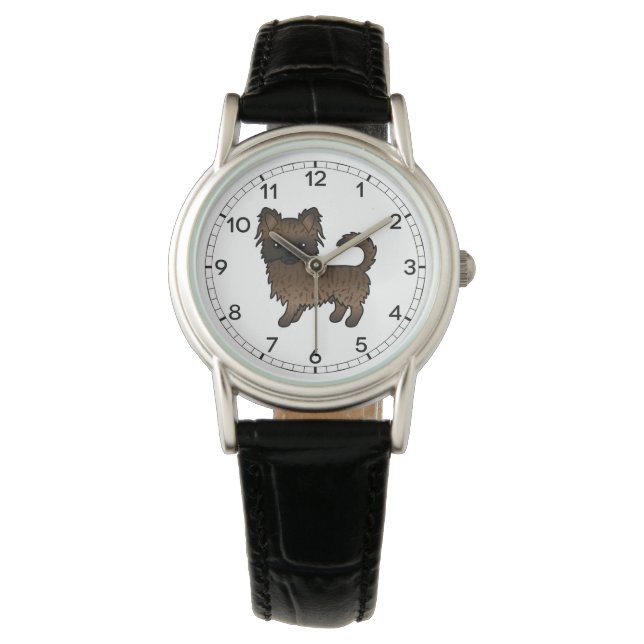 Brindle Long Coat Chihuahua Söt Tecknad Hund Armbandsur (Framsida)