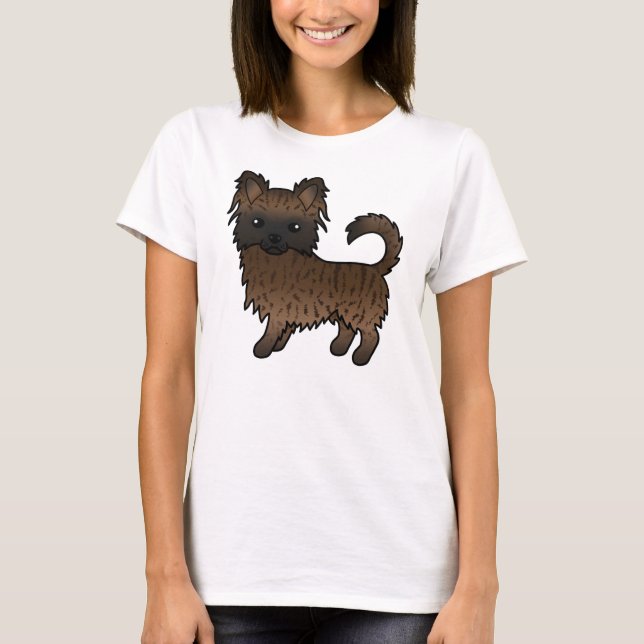 Brindle Long Coat Chihuahua Söt Tecknad Hund T Shirt (Framsida)