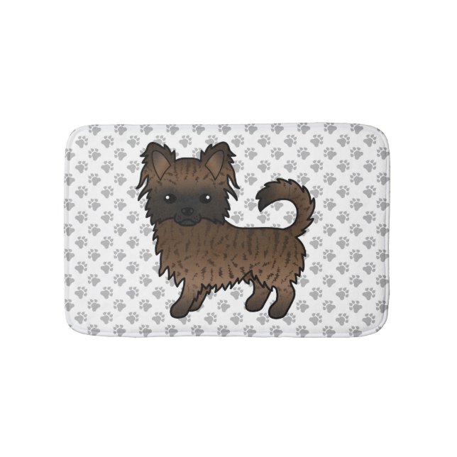 Brindle Long Coat Chihuahua Tecknad Hund & Tassar Badrumsmatta (Framsidan)