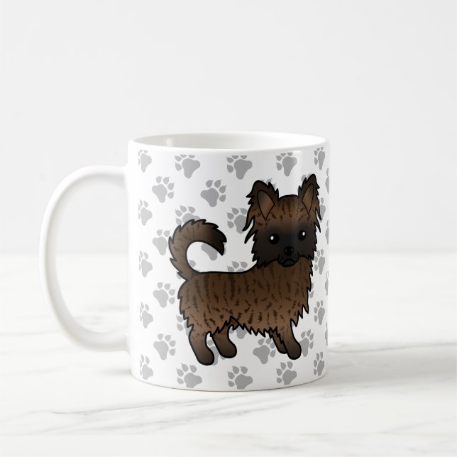 Brindle Long Coat Chihuahua Tecknad Hund & Tassar Kaffemugg (Vänster)
