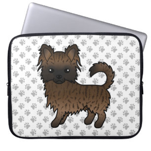 Brindle Long Coat Chihuahua Tecknad Hund & Tassar Laptop Fodral