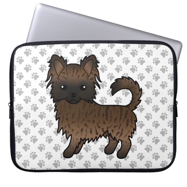 Brindle Long Coat Chihuahua Tecknad Hund & Tassar Laptop Fodral (Framsidan)