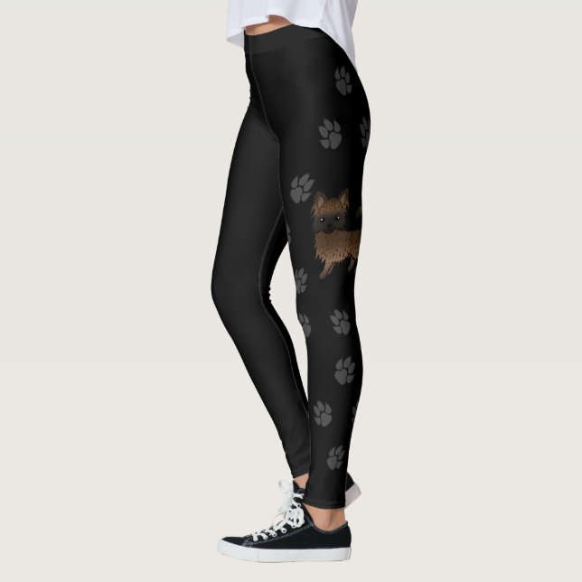 Brindle Long Coat Chihuahua Tecknad Hund & Tassar Leggings (Vänster)