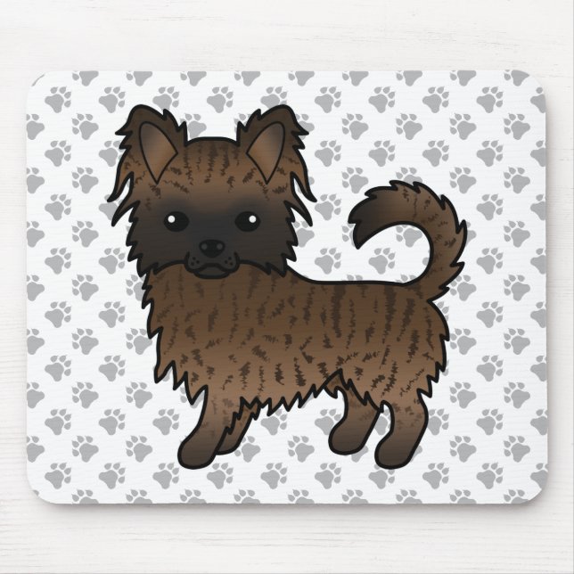 Brindle Long Coat Chihuahua Tecknad Hund & Tassar Musmatta (Framsidan)