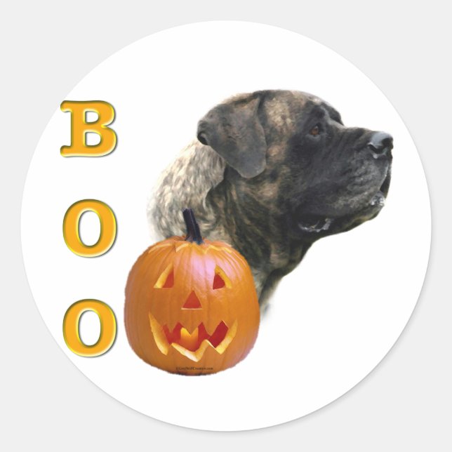 Brindle Mastiff Boo Sticker Runt Klistermärke (Framsida)