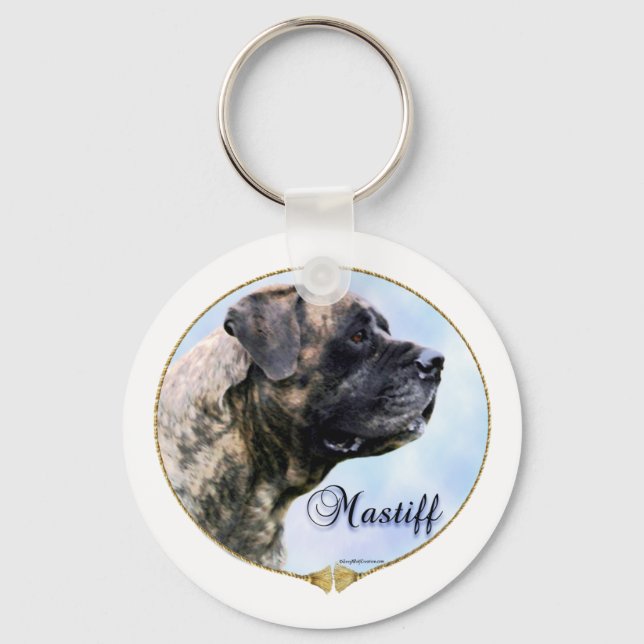 Brindle Mastiff Porträtt Keychain Nyckelring (Framsida)