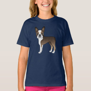 Brindle och vit Boston Terrier Söt tecknad hund T Shirt