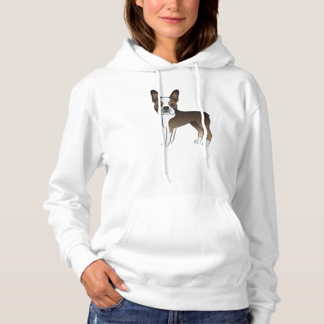 Brindle och vit Boston Terrier Söt tecknad hund T Shirt (Framsida)