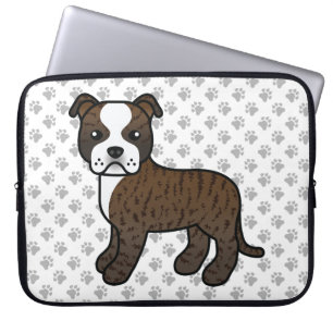 Brindle Och Vit Staffie Söt Tecknad Hund & Tass Laptop Fodral
