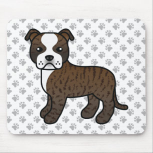 Brindle Och Vit Staffie Söt Tecknad Hund & Tass Musmatta
