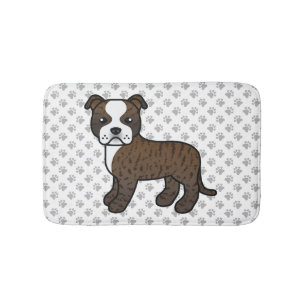 Brindle Och Vit Staffie Söt Tecknad Hund & Tassar Badrumsmatta