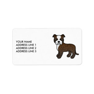 Brindle Och Vit Staffie Söt Tecknad Hund & Text Adressetikett