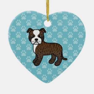 Brindle och vit Staffordshire Bull Terrier Hund Julgransprydnad Keramik