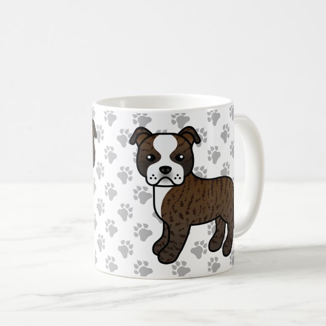 Brindle och vit Staffordshire Bull Terrier Hund Kaffemugg (Framsida höger)