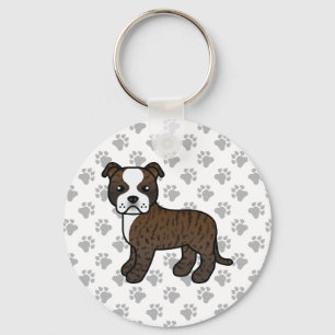 Brindle och vit Staffordshire Bull Terrier hund Nyckelring