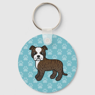 Brindle och vit Staffordshire Bull Terrier hund Nyckelring