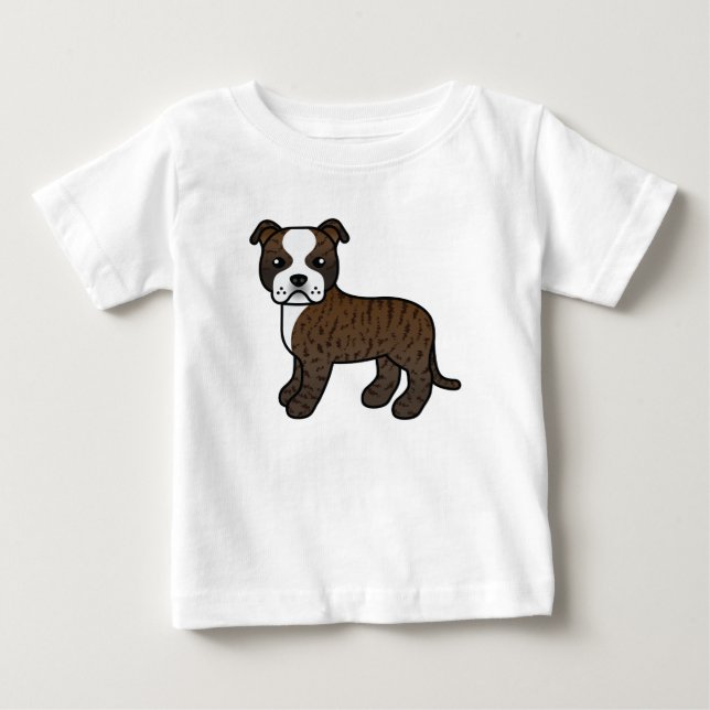 Brindle och vit Staffordshire Bull Terrier hund Tee (Framsida)