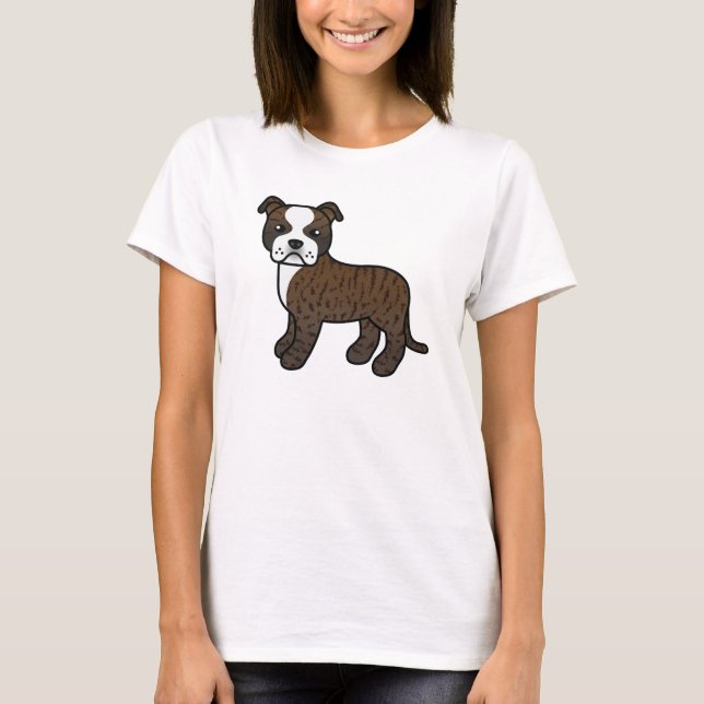 Brindle Och Vit Staffordshire Bullterrier T Shirt (Framsida)