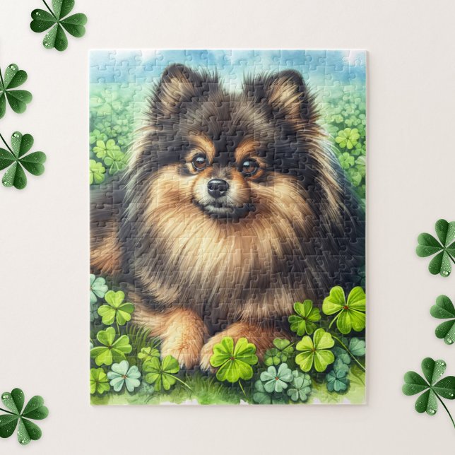 Brindle Pommanian Watercolor Klöver Shamrock Pussel (Skapare uppladdad)