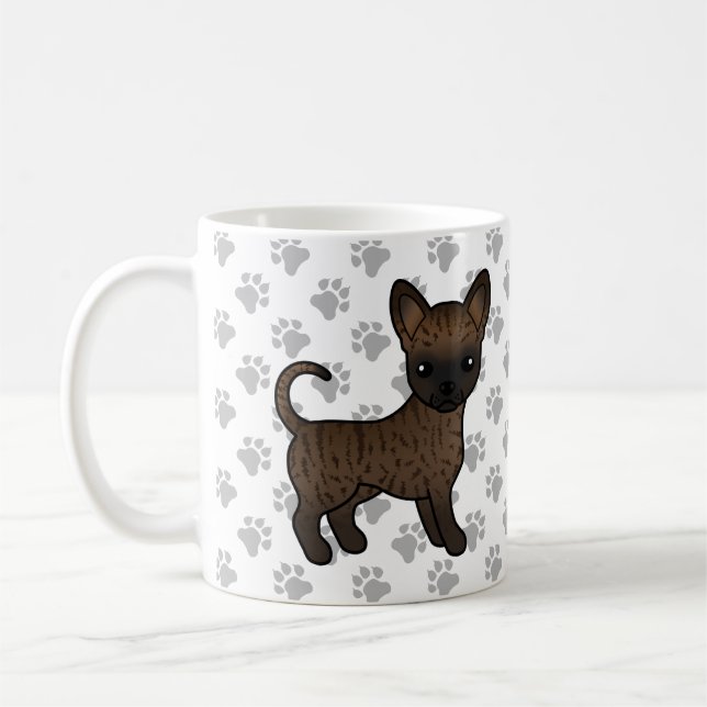 Brindle Smooth Coat Chihuahua Tecknad Hund & Tassa Kaffemugg (Vänster)