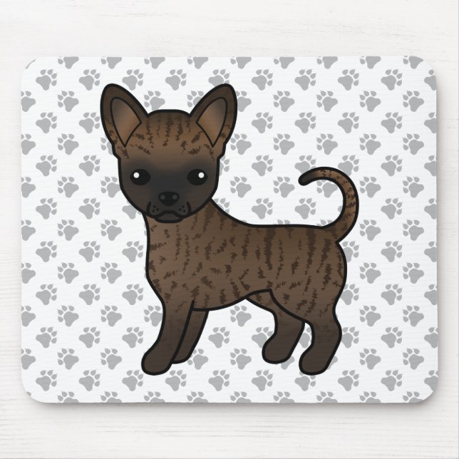 Brindle Smooth Coat Chihuahua Tecknad Hund & Tassa Musmatta (Framsidan)