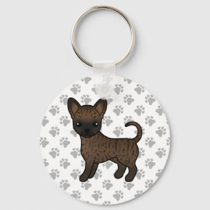 Brindle Smooth Jackar Chihuahua Tecknad hund & Tas Nyckelring