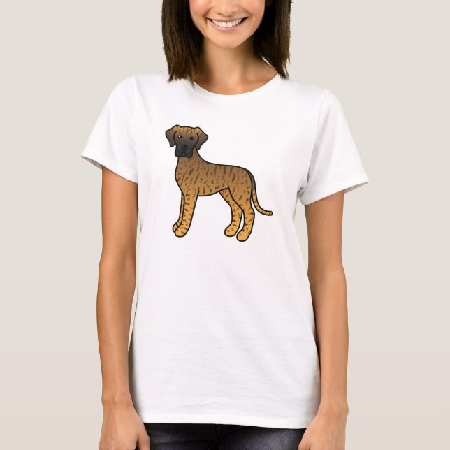 Brindle söt tecknad Grand Danois hund Tee Shirt (Framsida)
