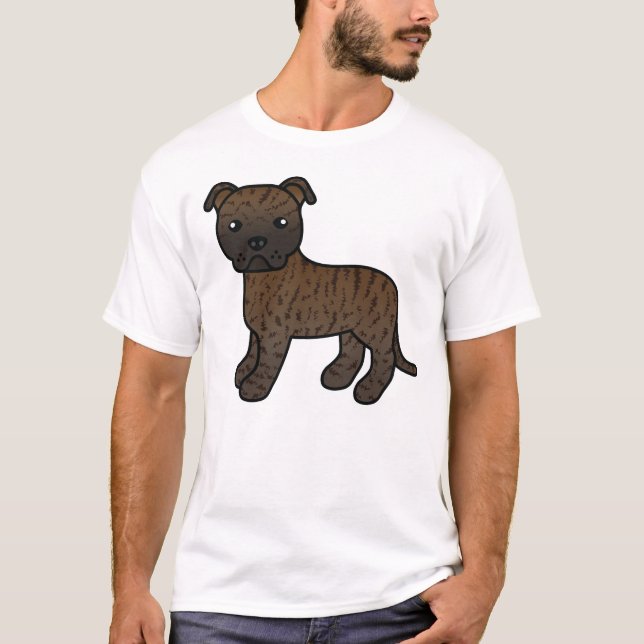 Brindle Staffordshire Bull Terrier Tecknad Hund T Shirt (Framsida)
