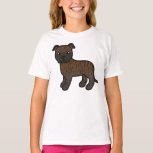 Brindle Staffordshire Bull Terrier Tecknad Hund T Shirt