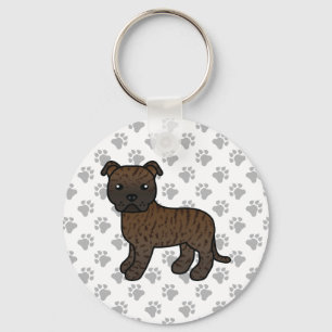 Brindle Stviddshire Bull Terrier Tecknad hund Nyckelring