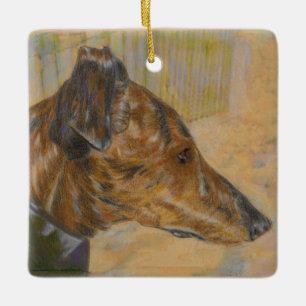 Brindle vinthundjulprydnad julgransprydnad keramik