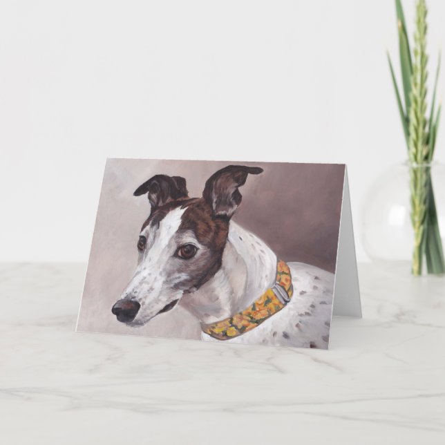 Brindle & White Greyhound Hund Art-hälsningskort Kort (Framsida)