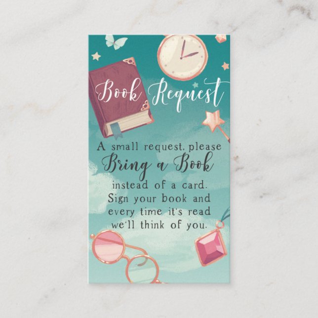 Bring a book instead of a card baby shower request visitkort (Framsida)