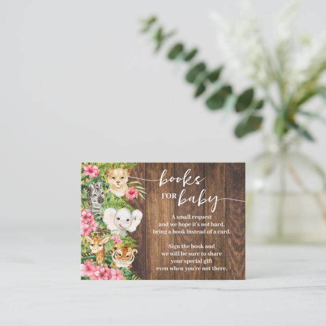 Bring a Book Rustic Pink Safari Baby Shower Card Placeringskort (Stående Fram)