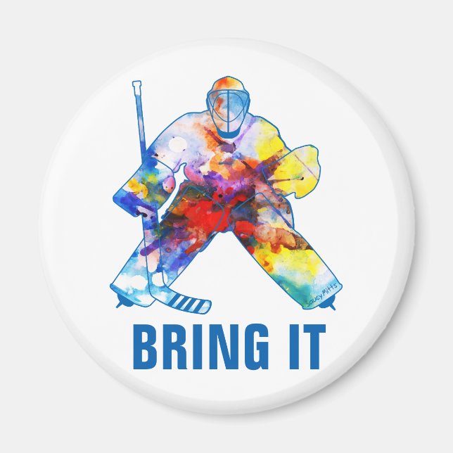 Bring It Hockey Målvakt Watercolor Magnet (Framsidan)