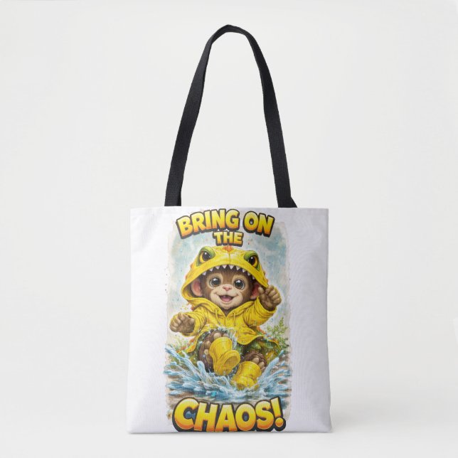 Bring on the Chaos Cute Dino Tote Bag Tygkasse (Framsida)